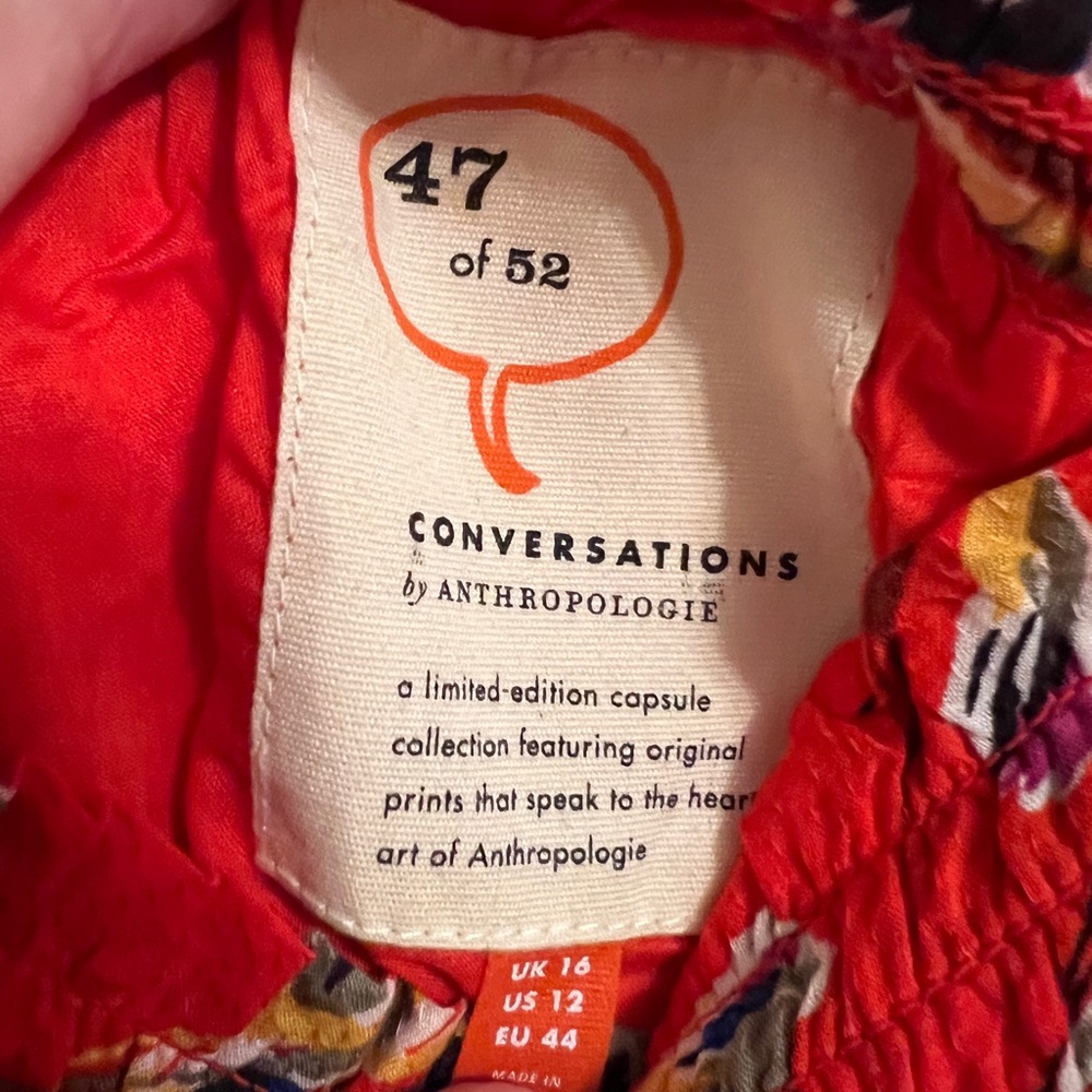 Anthropologie Vibrant Orange Red Lined Floral Midi Dress - Picture 4 of 7